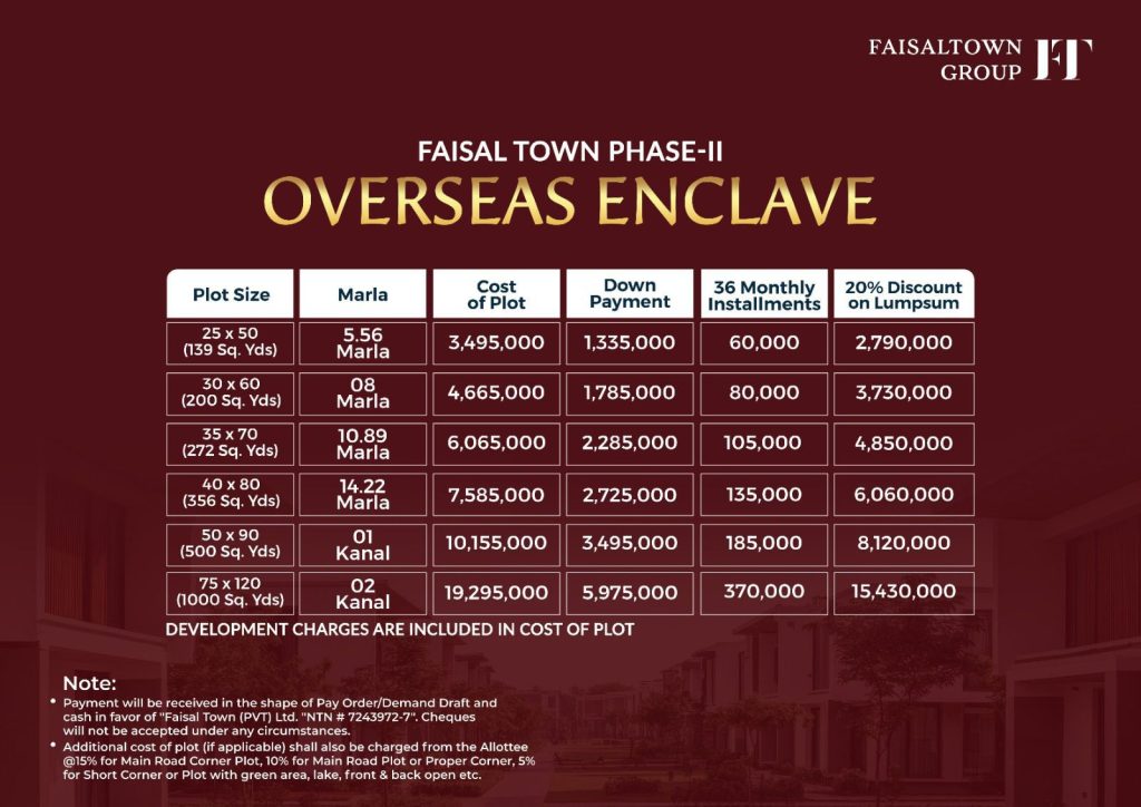 faisal town phase 2 (Overseas Enclave Payment Plan)